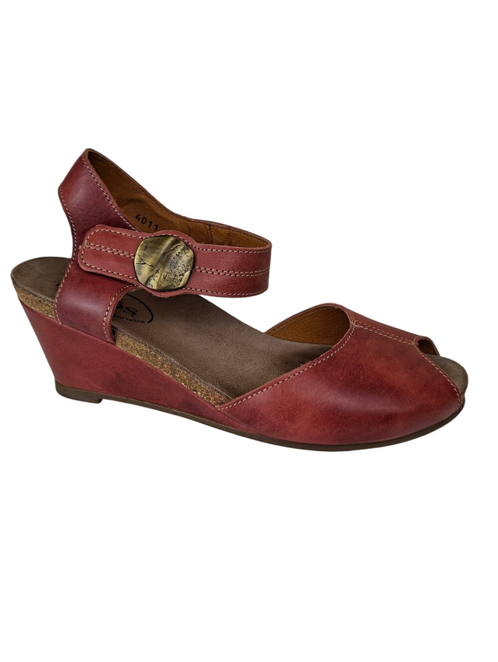 Taos Penelopeep Red Leather Wedge Peep-toe Sandals Open Shoes Size 38